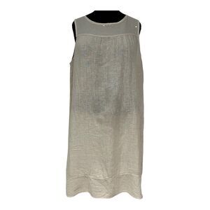 Via SIGNORIA Women's Day Dress Beige Sequins Sleeveless 100% Linen Italy‎ Size M
